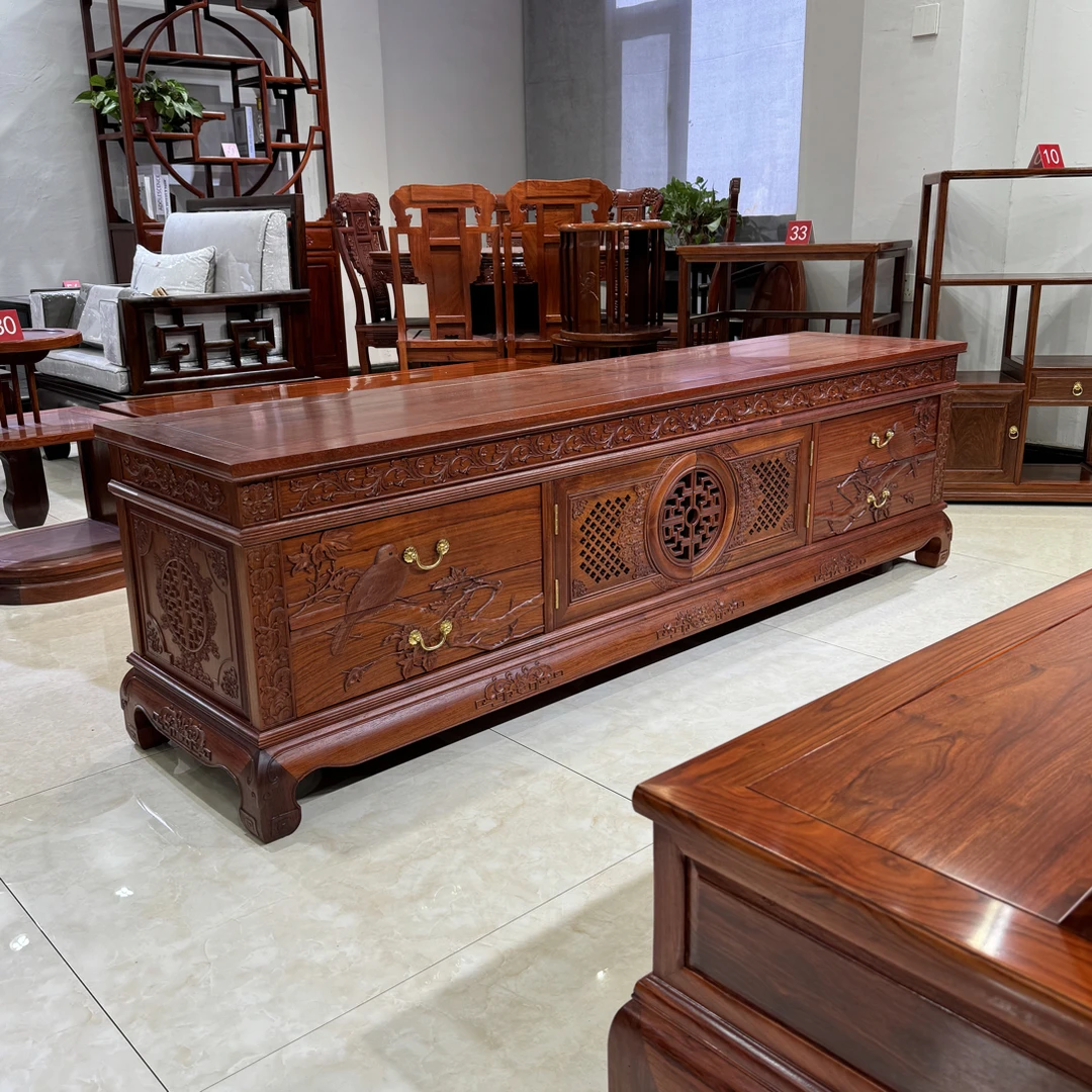 缅甸花梨大果紫檀电视柜客厅四抽两门纯实木仿古典视听柜储物地柜