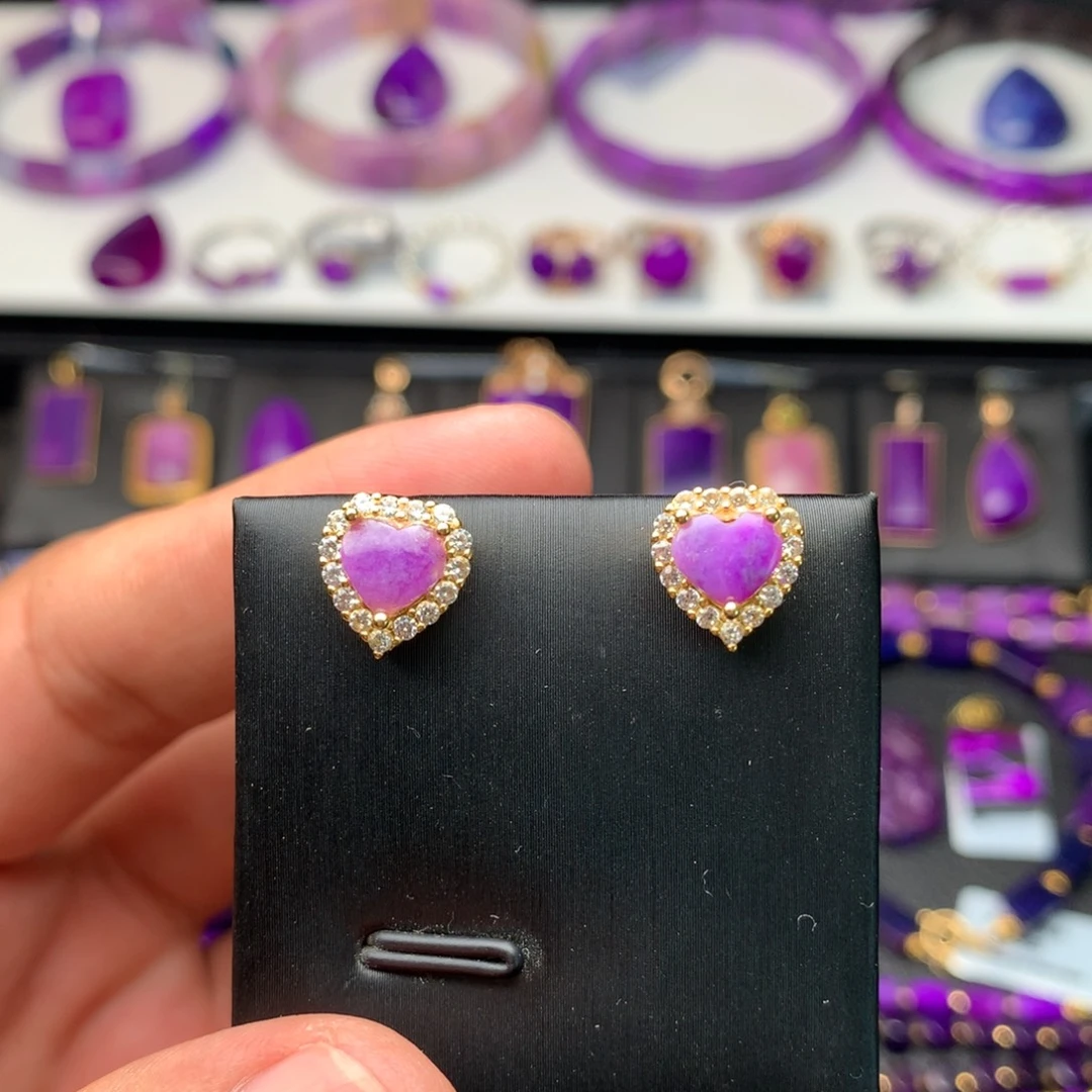 银S925镀金镶嵌苏纪石（舒俱来）耳钉