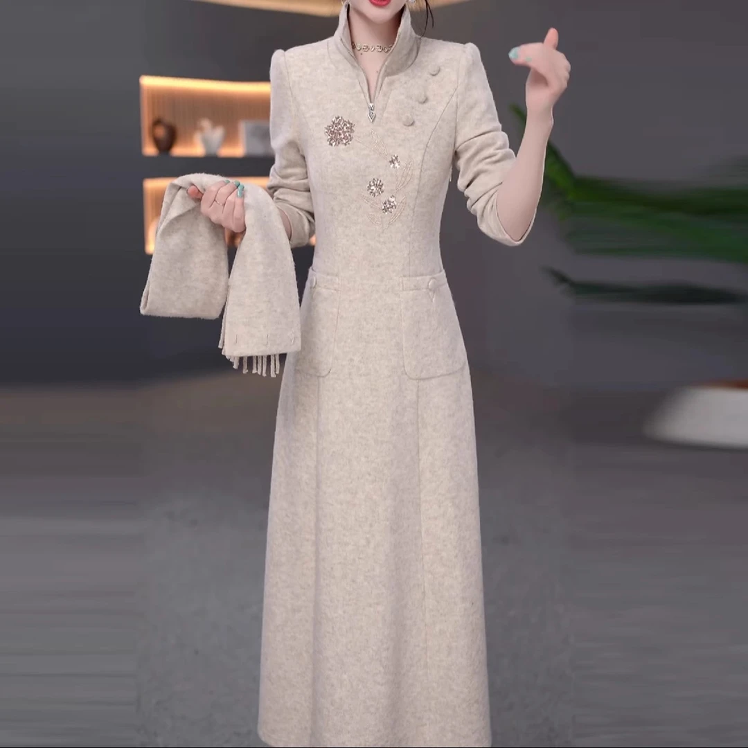 丹贝芬新中式连衣裙女秋季2025新款收腰减龄妈妈装淑女范a字裙子