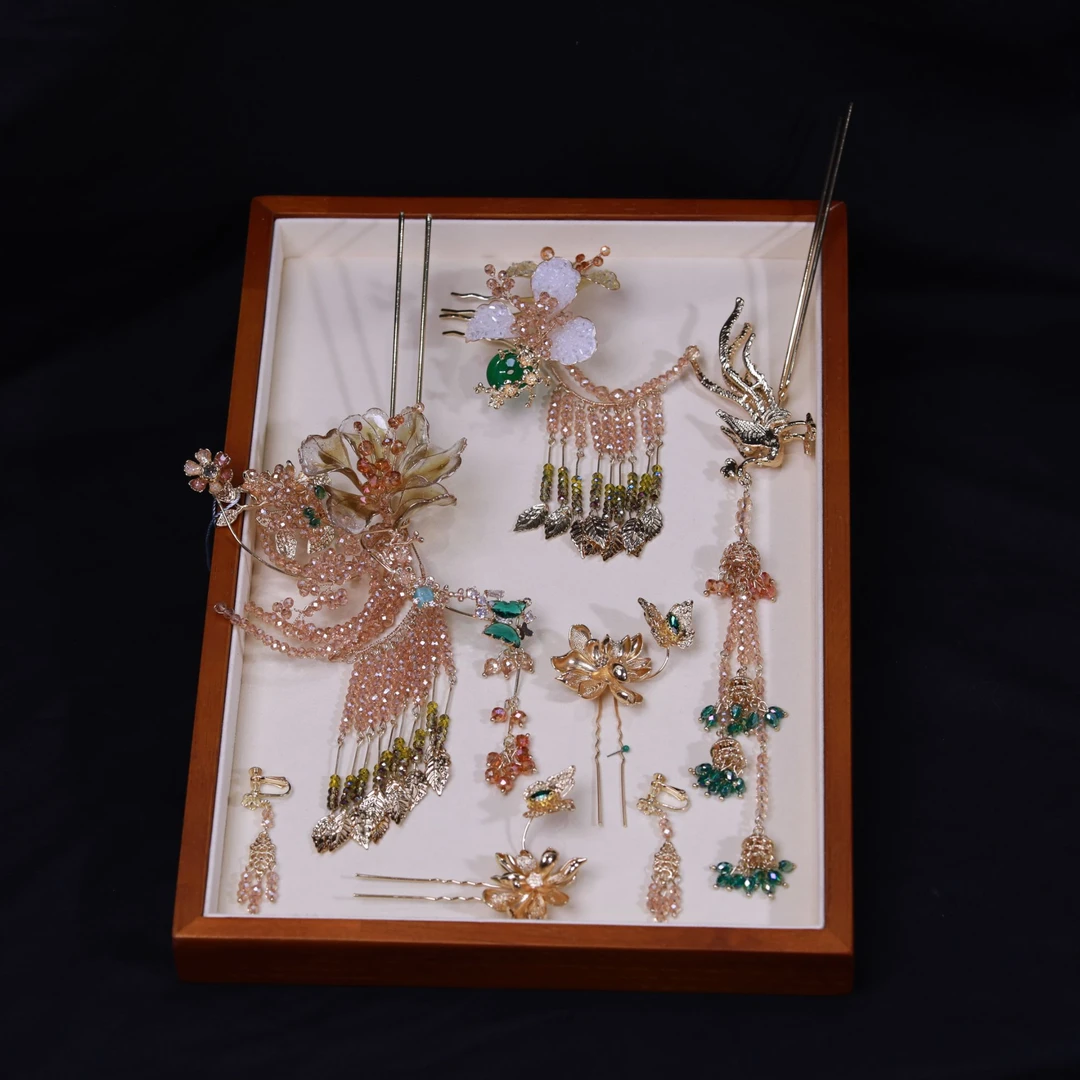 合金仿水晶婚庆饰品 12406新款中式浅金色分体秀禾