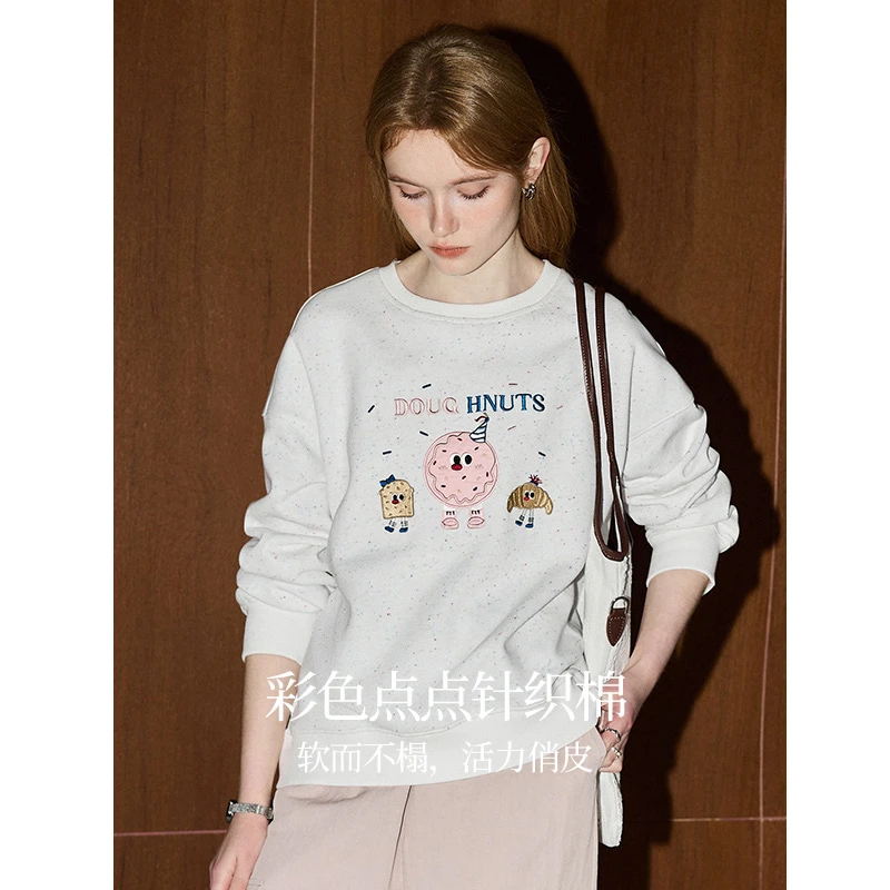 库恩玛维可爱卡通印花长袖卫衣女2025年早春新款慵懒oversize上衣