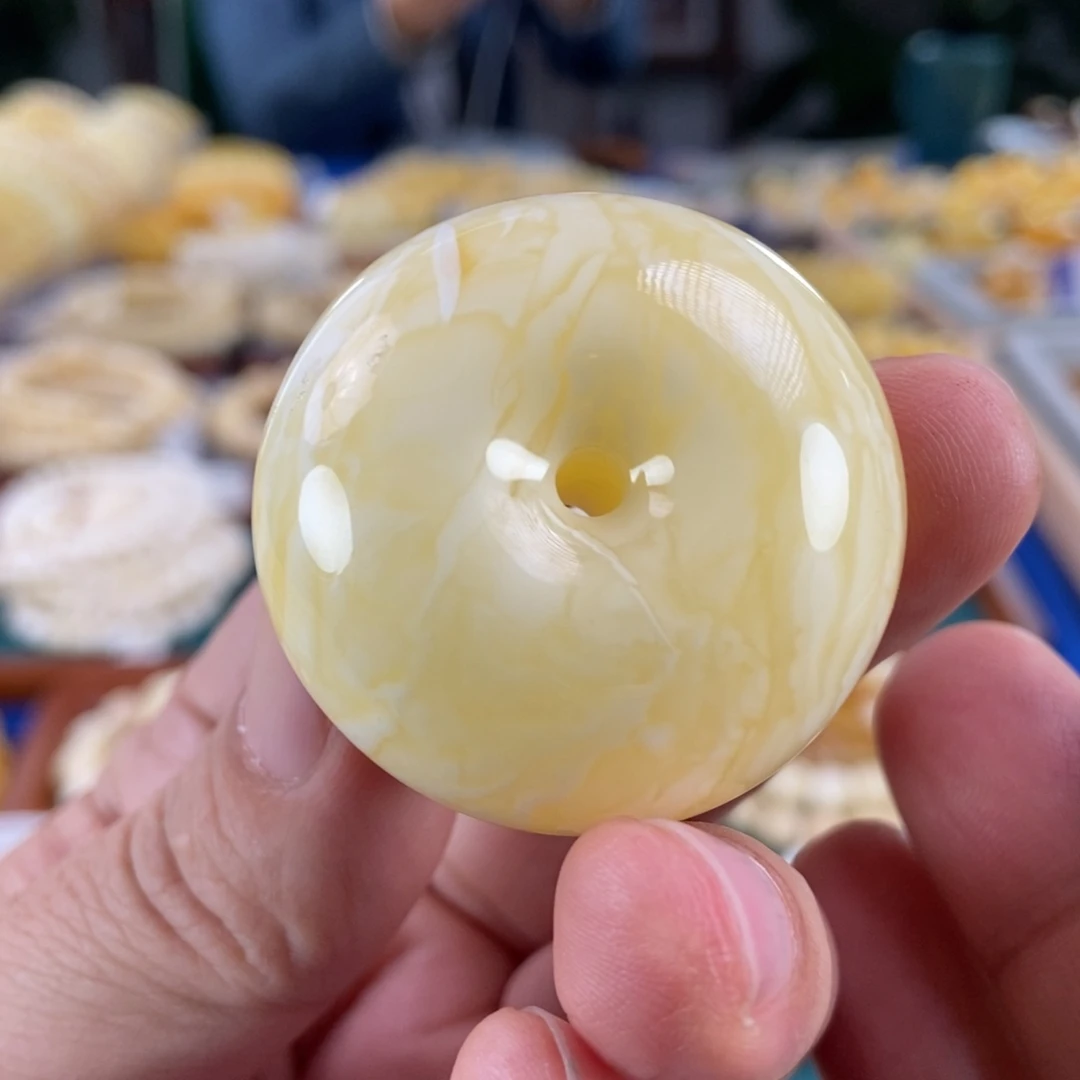 琥珀未镶嵌珠宝奇石虎皮纹平安扣21.72