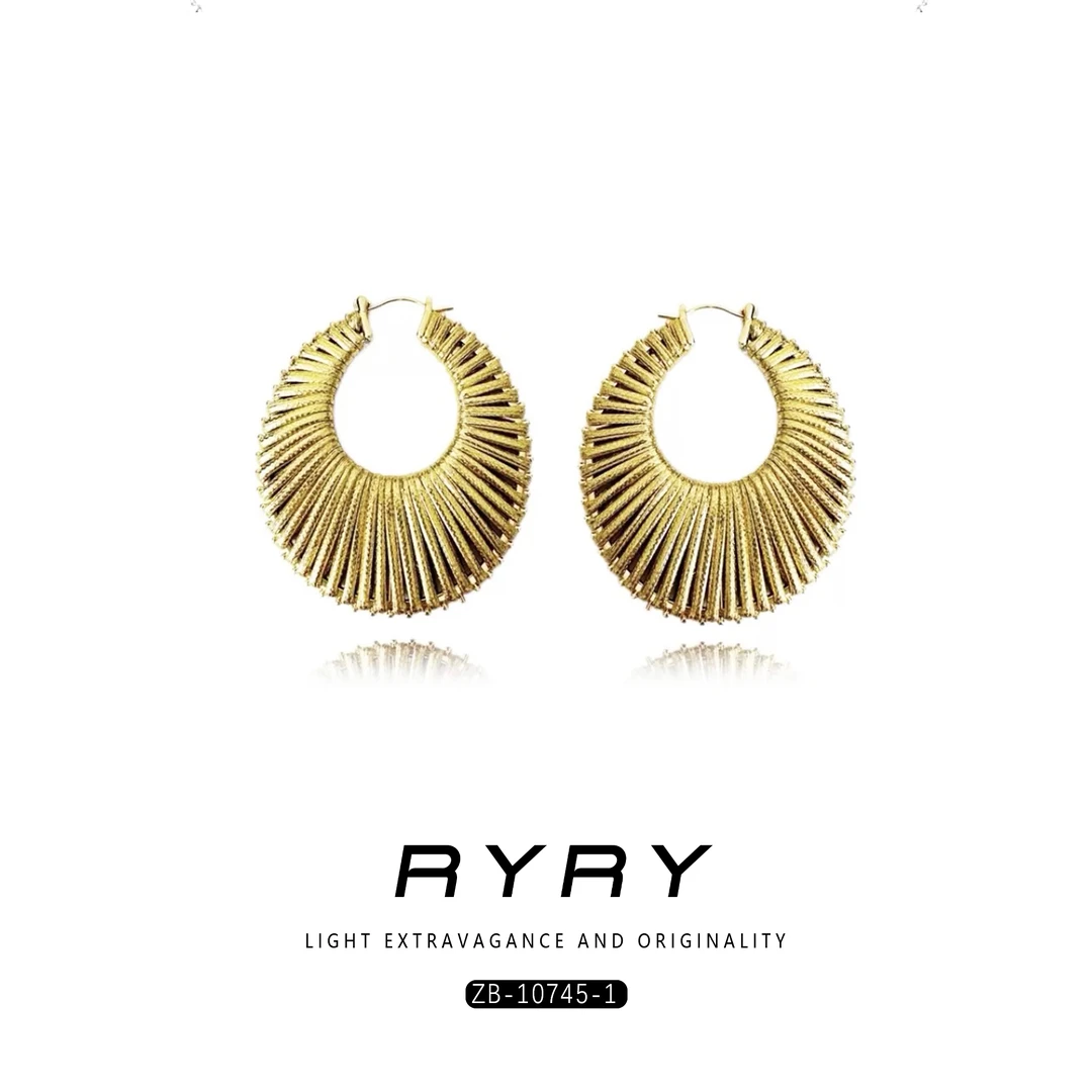 RYRY 铜合金耳饰 欧美复古夸张手工编质耳环时髦气质百搭耳圈女