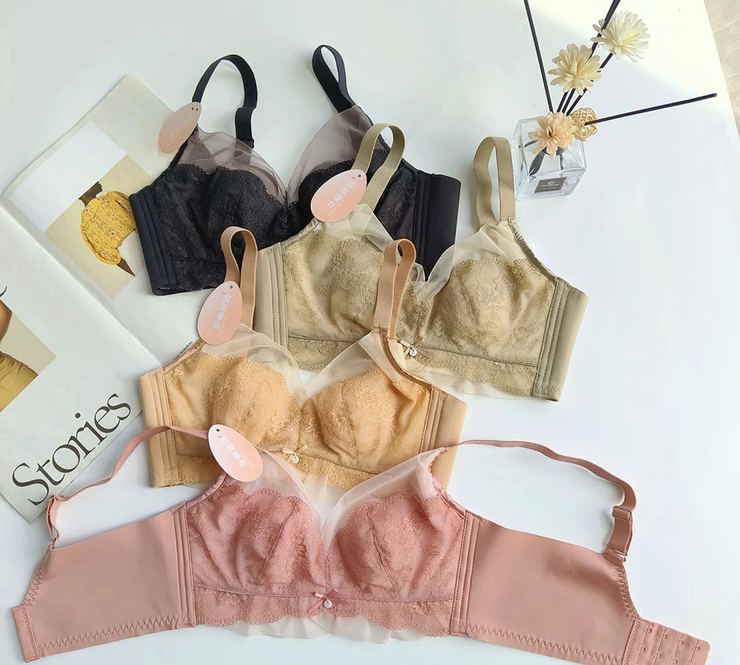 正版夏季薄款内衣大胸显小聚拢提拉透气无钢圈蕾丝美背文胸