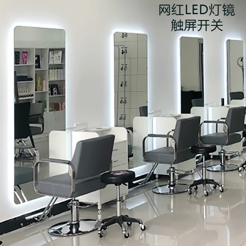 理发店镜子LED发光镜台美发智能灯镜发廊专用高清触摸屏剪发镜字
