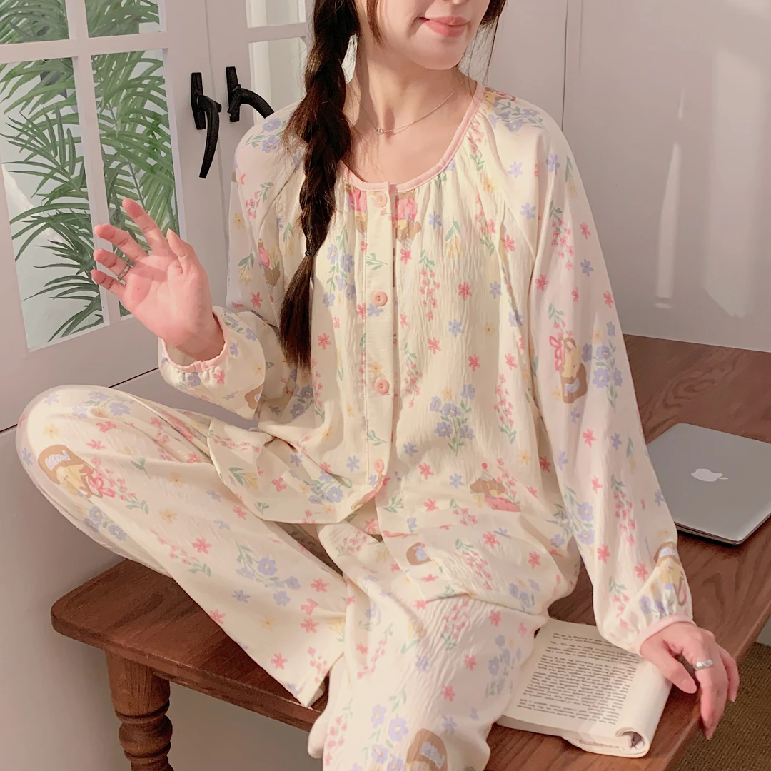 夏季孕妇薄款带胸垫月子服云朵棉喂奶产后睡衣哺乳家居服待产大码