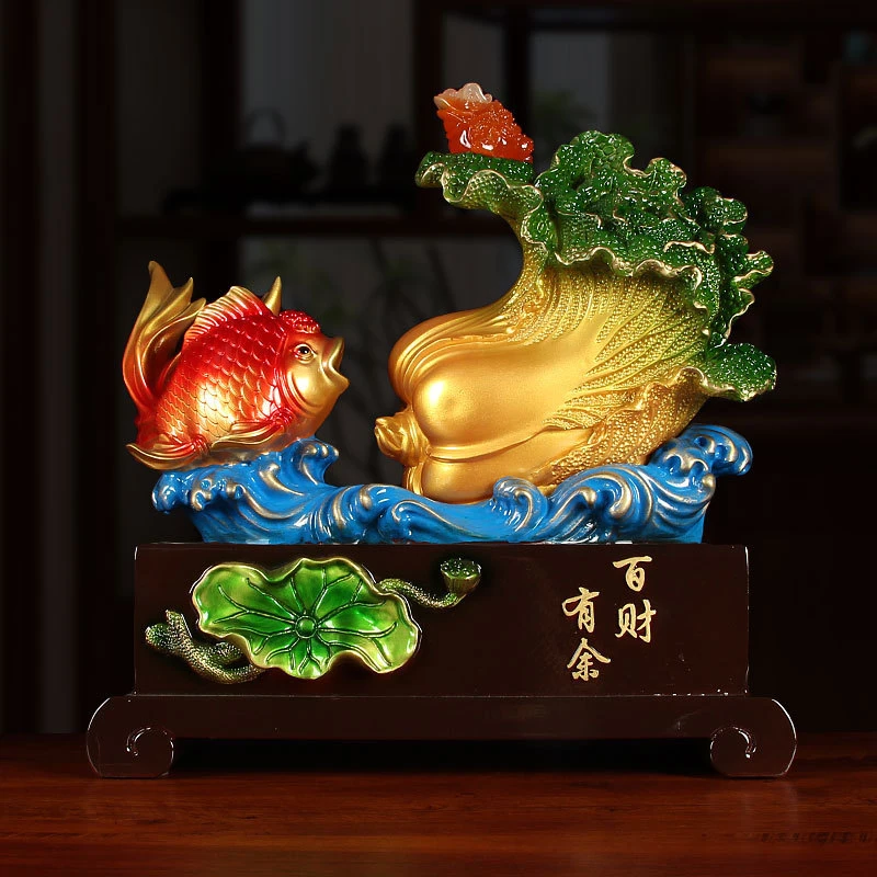 【师傅推荐】百财有余玉白菜摆件中式客厅酒柜玄关摆件招米装饰品