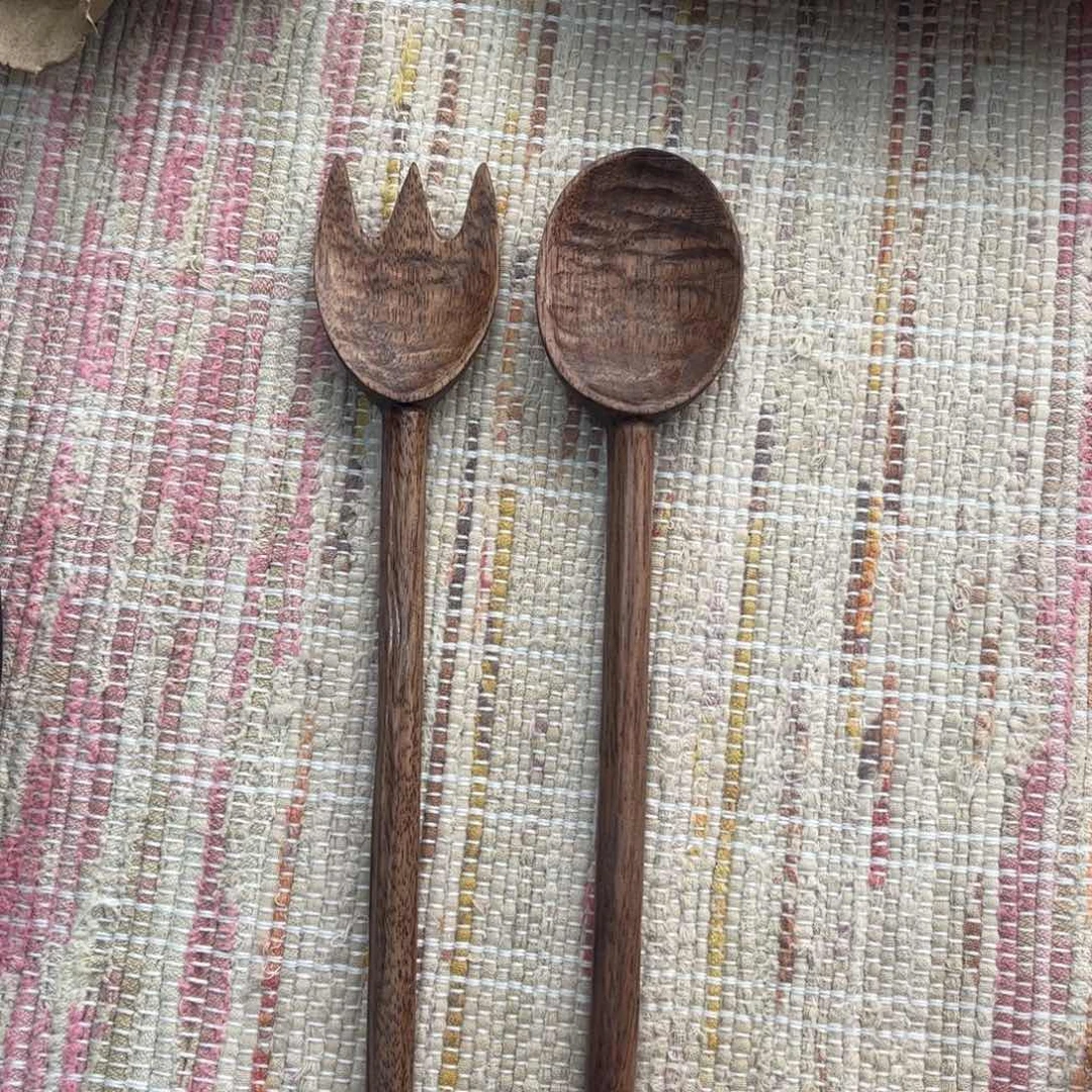 陶黑胡桃纯手工木勺叉一对