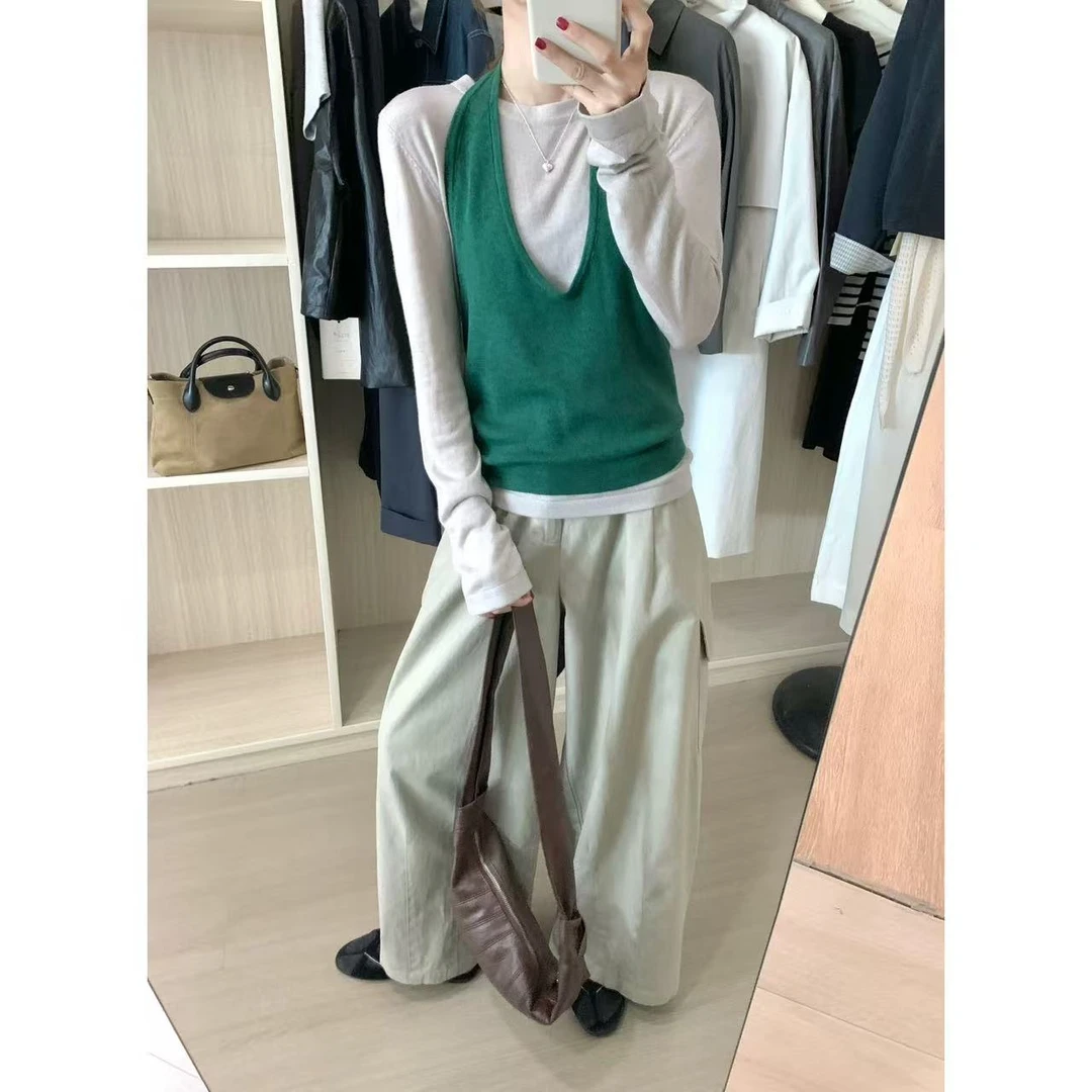 韩系挂脖针织+打底上两件套叠穿套装