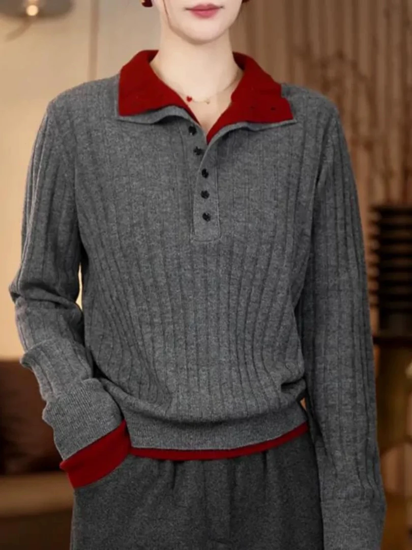 【018-1】时尚洋气假两件针织衫毛衣女秋冬新款