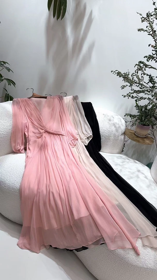 【25248】真丝连衣裙女夏季2025桑蚕丝新款印花显瘦中长裙