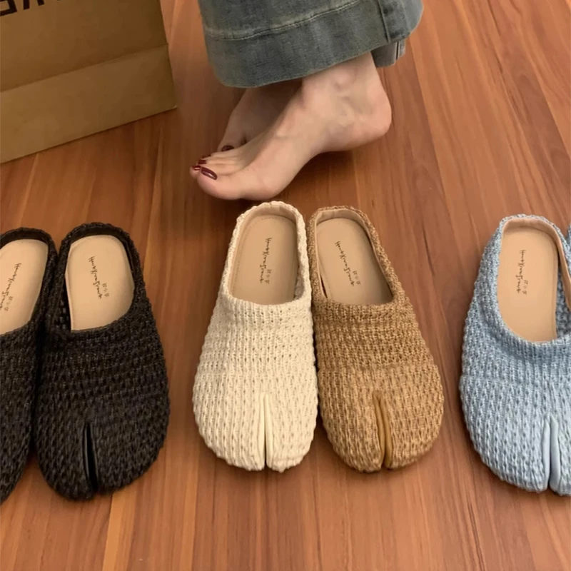 小众设计感透气编织包头半拖鞋女夏外穿百搭不累脚平底分趾猪蹄鞋