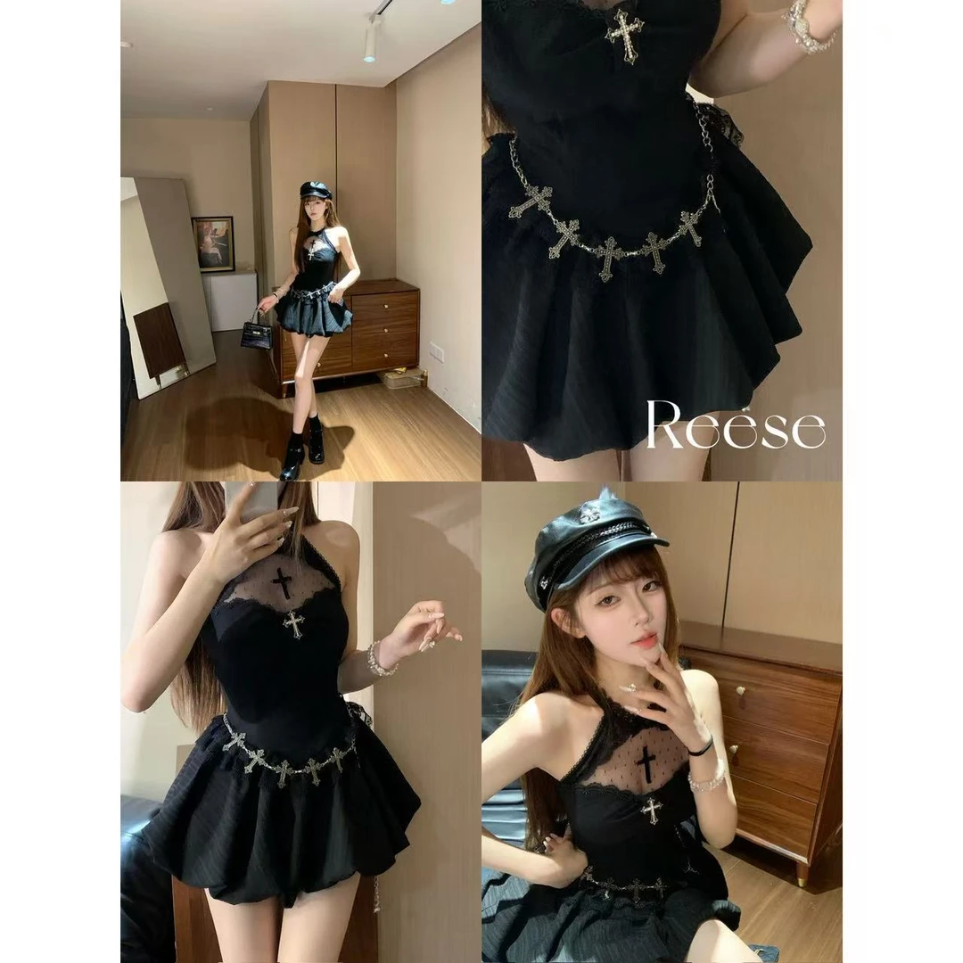瑞茜·威瑟斯 秋季纯欲辣妹风小众设计连衣裙开衫 R8322Y
