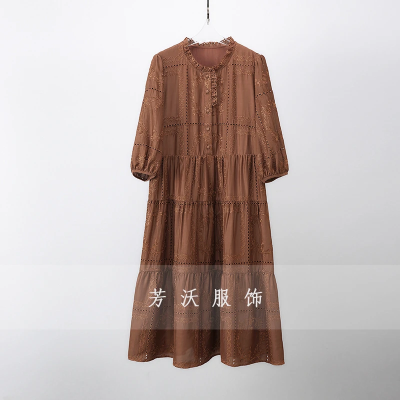 2025新款杭州连衣裙高档刺绣天丝裙子大摆裙遮肉显瘦宽松