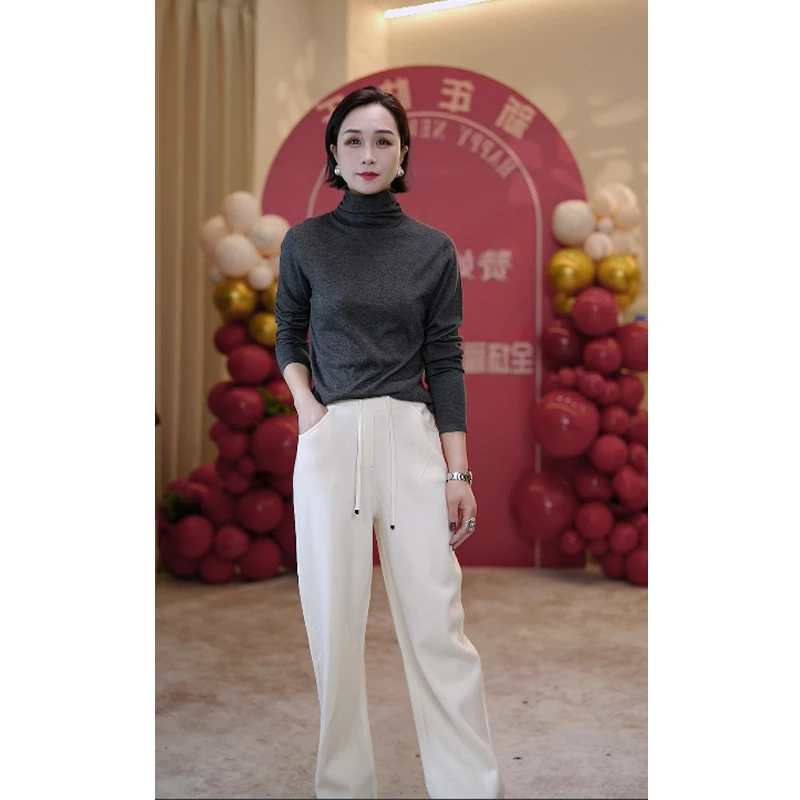 【赞妈甄选】春新款松紧腰老钱风百搭舒适休闲气质直筒裤ZM1720N