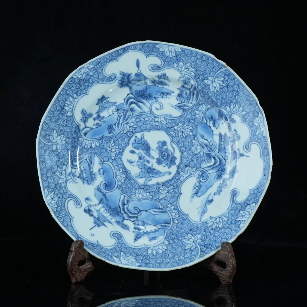 lot14957 4998 清康熙 青花外销风格盘 D:23
