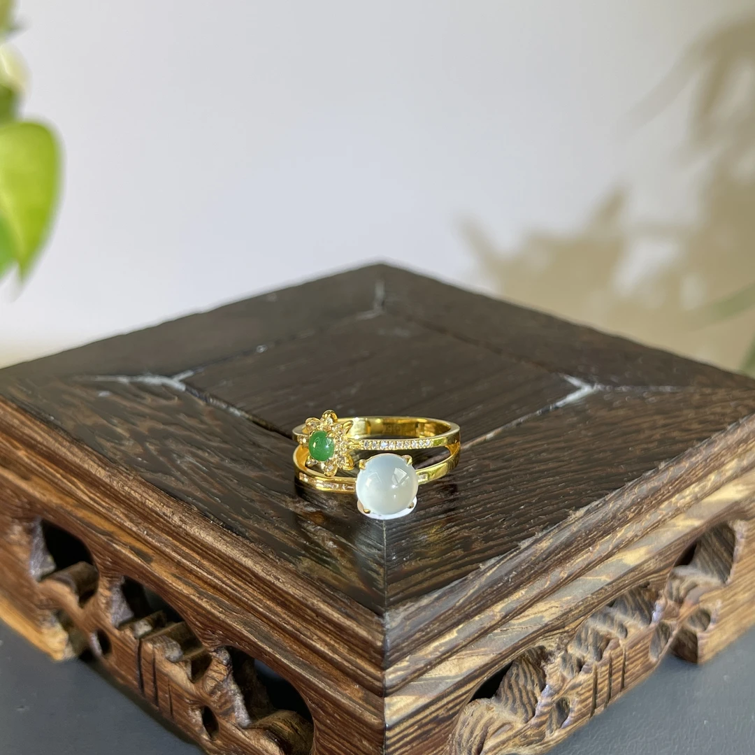 JGB18-204  天然缅甸A货翡翠  18k金钻镶嵌翡翠戒指14#