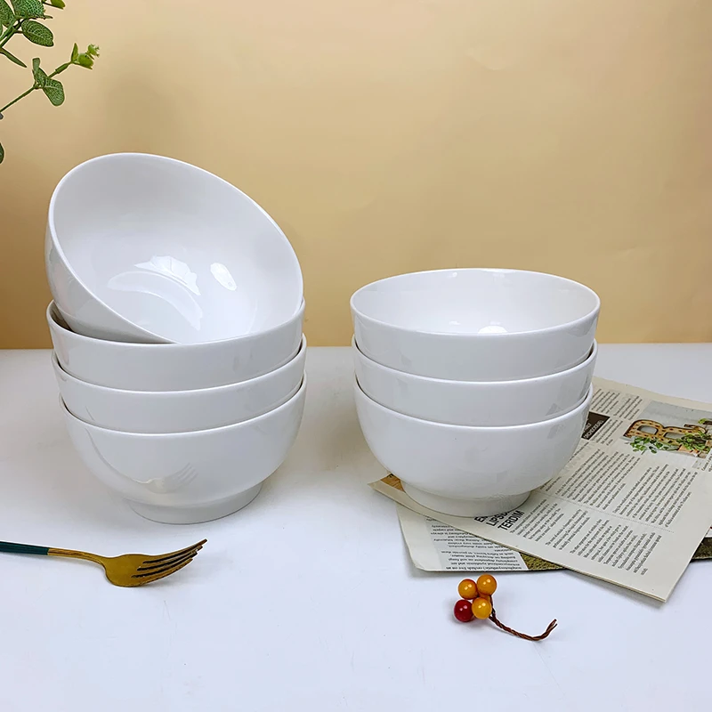 【6个】新白瓷面碗6英寸酒店饭店专用家用陶瓷汤碗