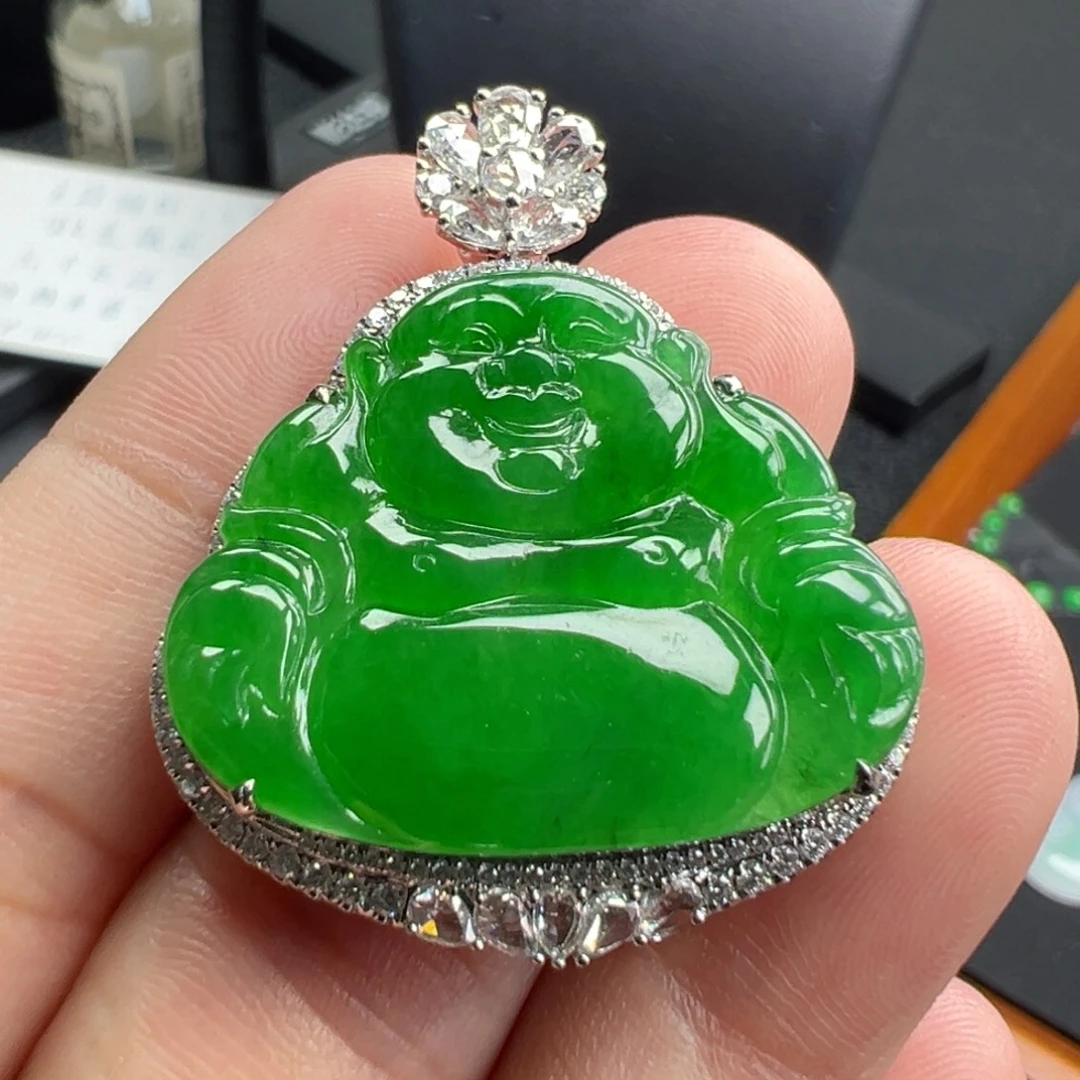 翡翠18K金镶嵌颈饰佛24