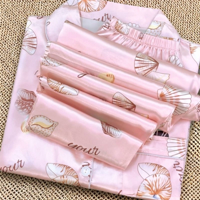 冰丝睡衣女夏天薄款短袖长裤套装网红爆款粉贝壳春秋季女士家居服