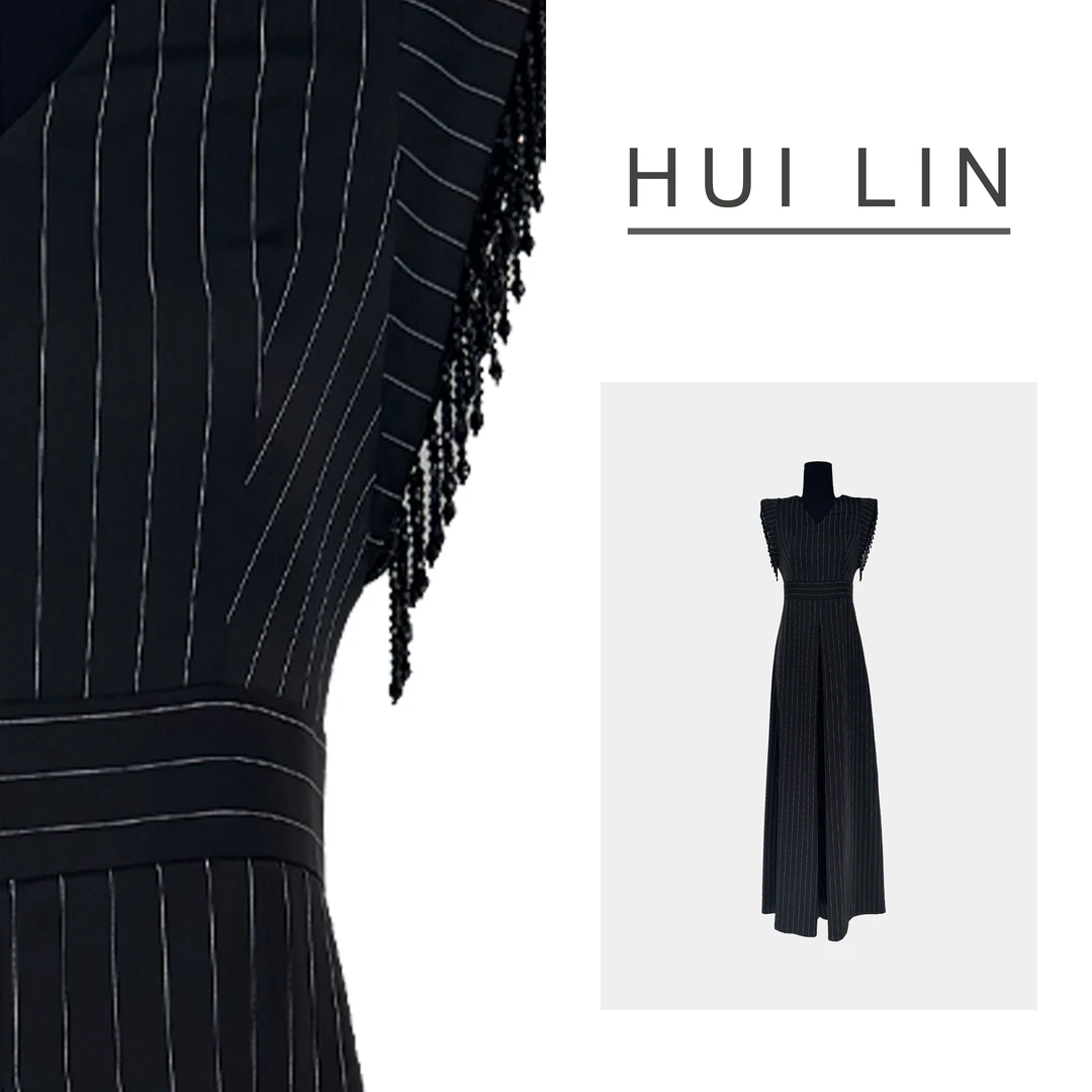 【夏季新款】原创设计重工流苏条纹缎面高腰连体裤【25577】