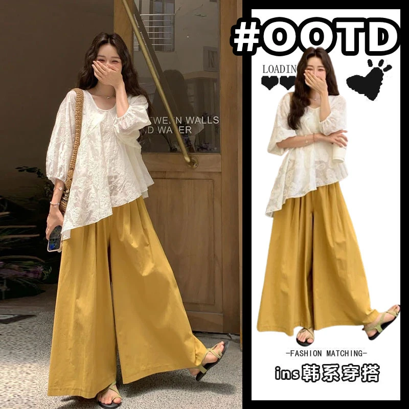 2025超火两件套夏装女独特漂亮设计感不规则巨好看刺绣上衣阔腿裤