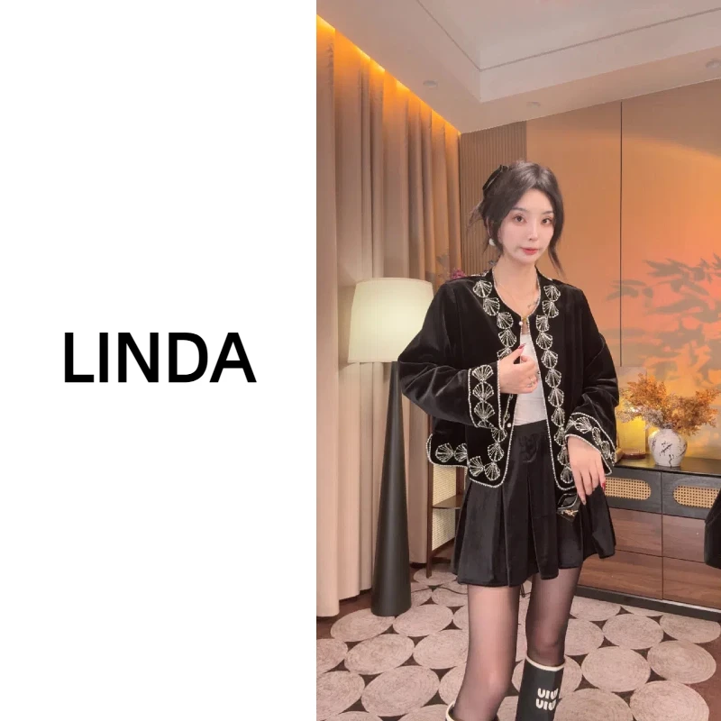 时尚重工钉珠短款外套女2025年秋季新款小个子夹克上衣丝绒外套