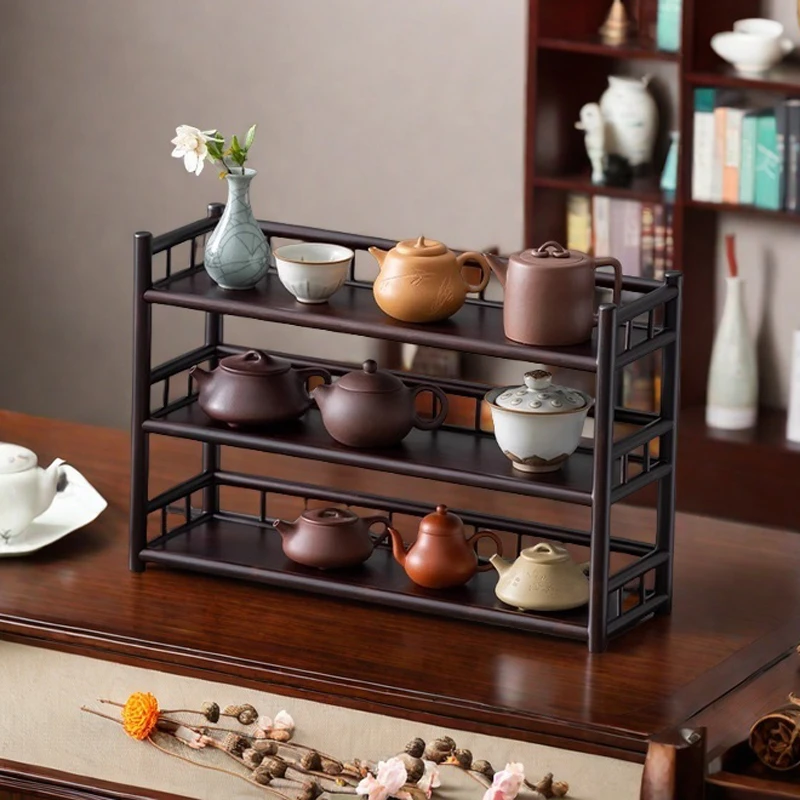 楠竹茶具收纳架桌面博古架茶桌茶架子紫砂壶收纳柜茶杯架家用