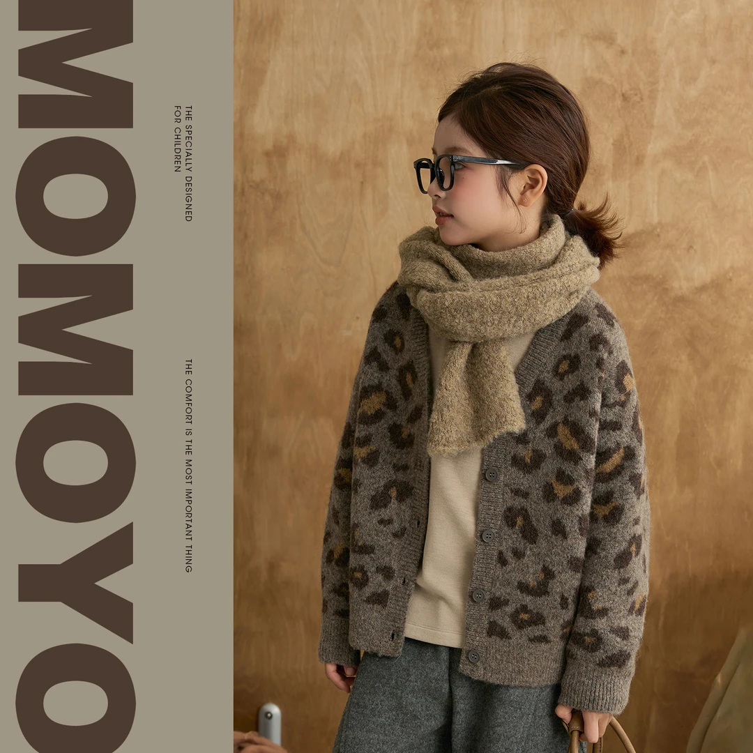 【烟熏豹】女童糯米绒豹纹开衫毛衣亲子装保暖针织外套8971D