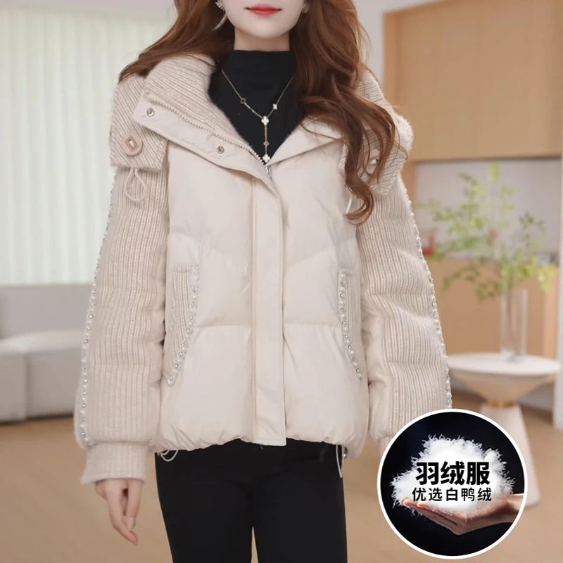 冬季时尚收腰加厚保暖连帽羽绒服外套女2025新款宽松百搭长袖上衣