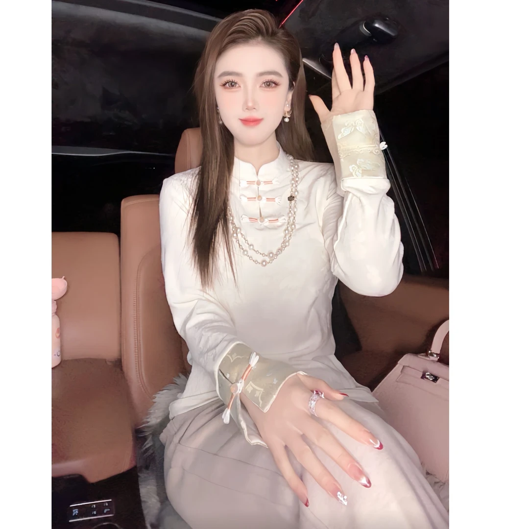 【蝶仙玉女】春季新款新中式重工刺绣盘扣时尚百搭打底衫上衣77-55