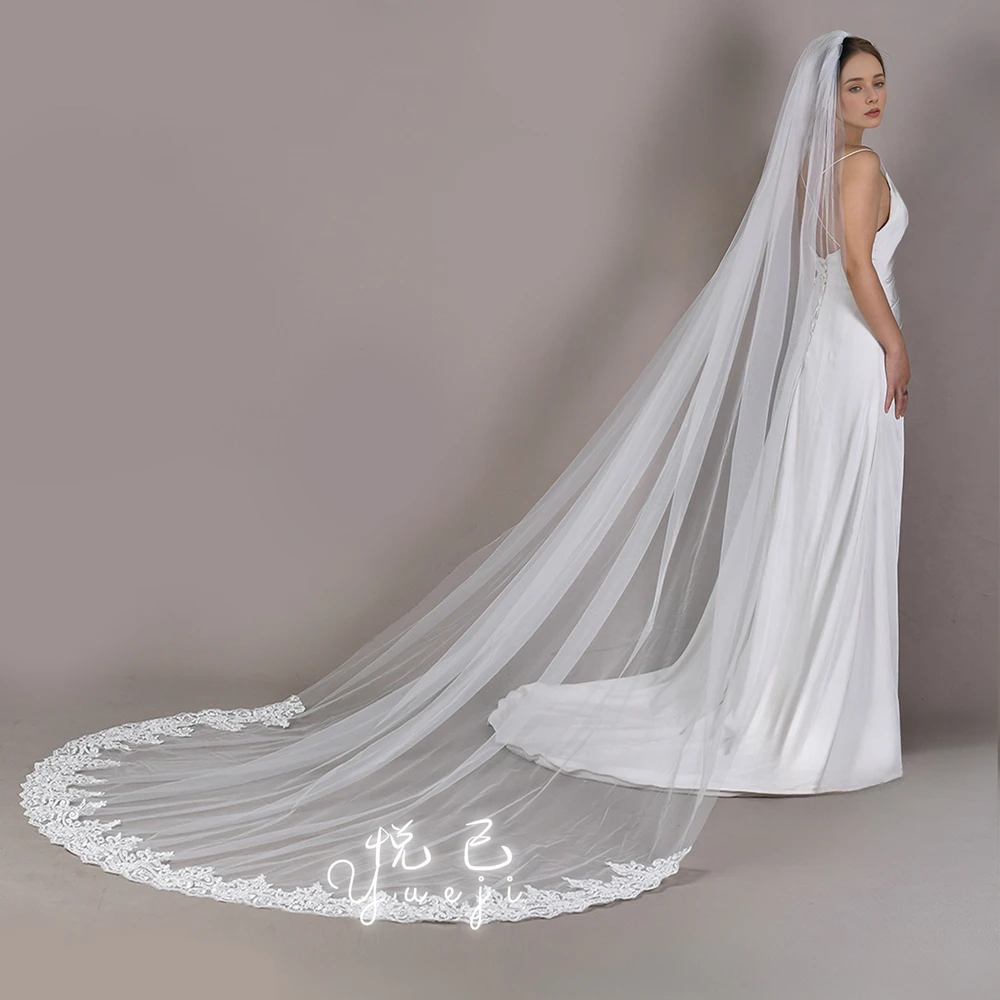 悦己蕾丝求婚领证头纱新娘结婚薄纱头饰气质大拖尾复古法式婚礼70
