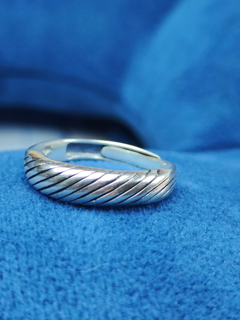 足银戒指 990纯银斜纹男士戒指高级感小众个性设计百搭潮流复古