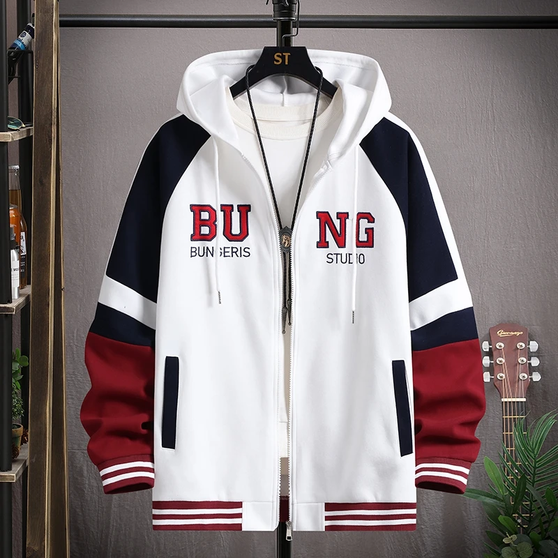 URSBOB卫衣男士外套2025新款青少年学生拼色字母上衣帅气帅气潮流