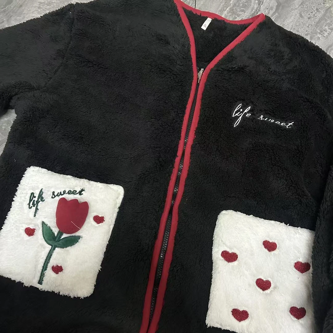 72-女士v领拉链款爱心玫瑰可家居可外出套装