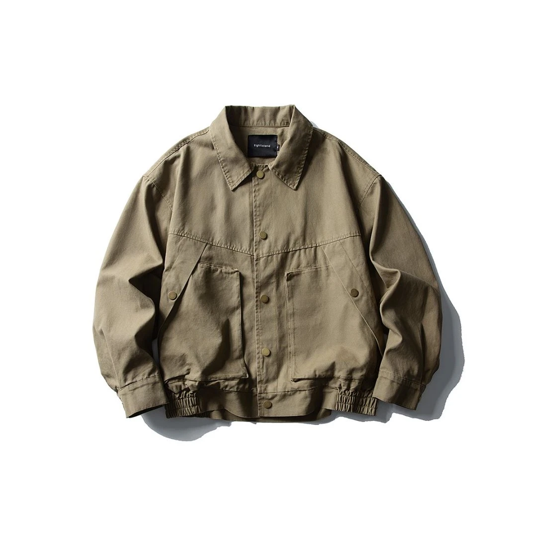 【美式复古】秋冬翻领夹克外套简约百搭男士长袖宽松工装夹克612