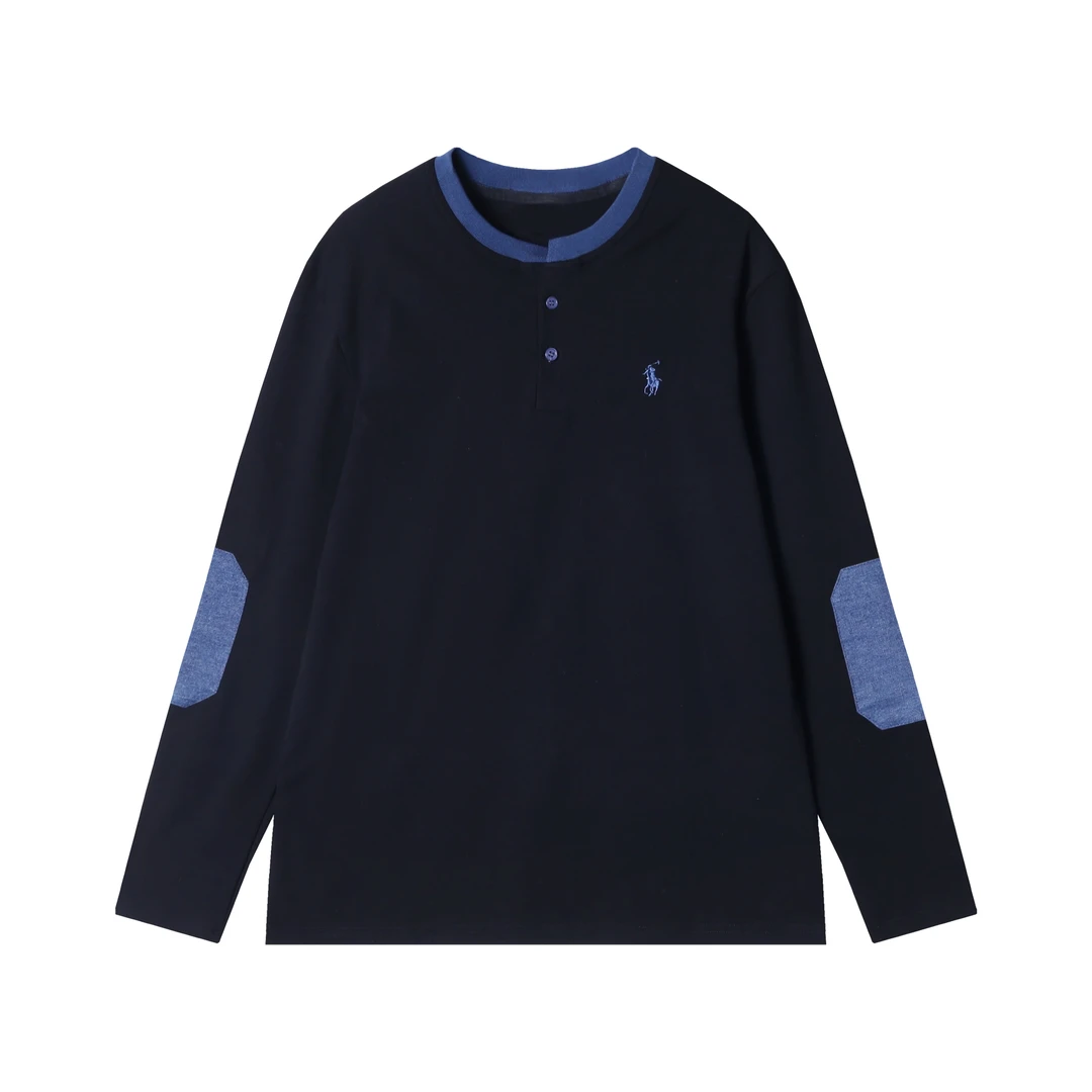 T2197新款时尚个性韩版撞色半纽扣圆领长袖T恤百搭套头上T2197