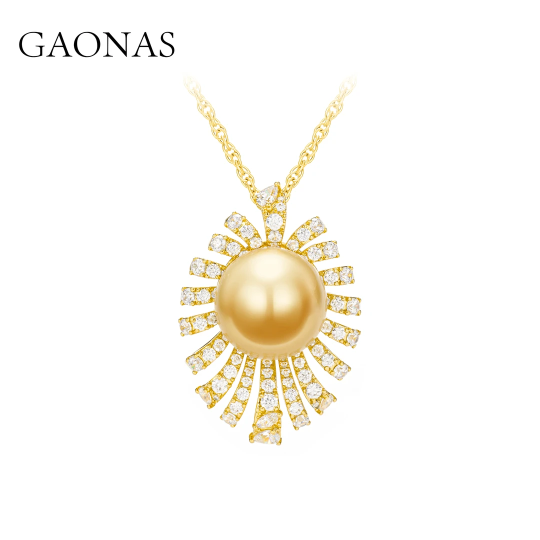 GAONAS 镀K金仿珍珠吊坠 女士贵气百搭16mm金色珠项链11724XGO