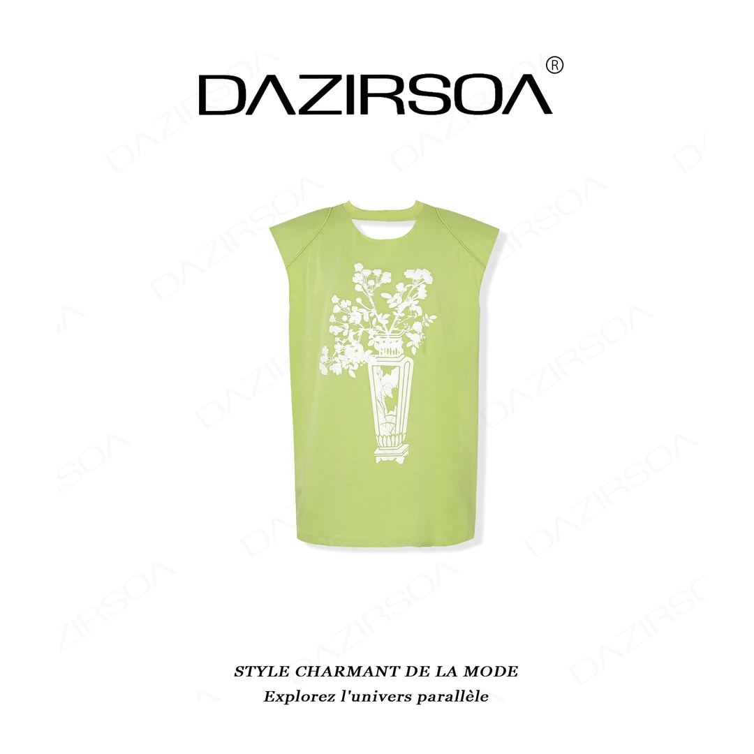 DAZIRSOA/达姿“快乐连拍”时尚百搭拼接花朵个性马甲T恤 Y997