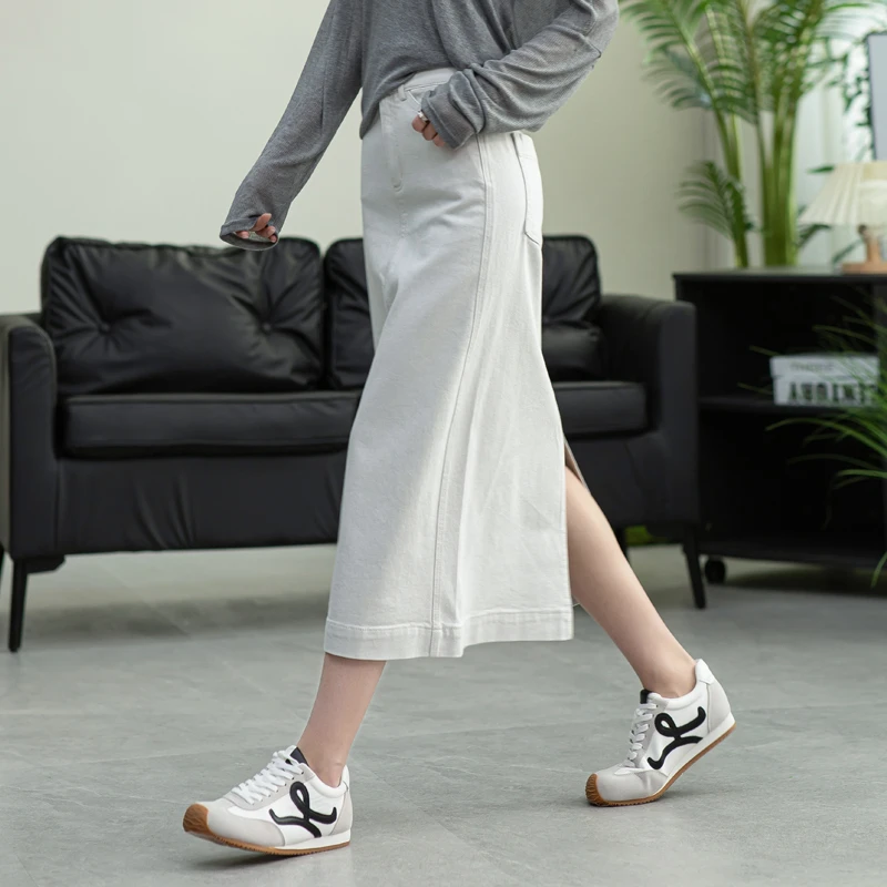 白色牛仔裙半身裙2025新款显瘦遮肉a字裙小个子中长款开叉裙子夏