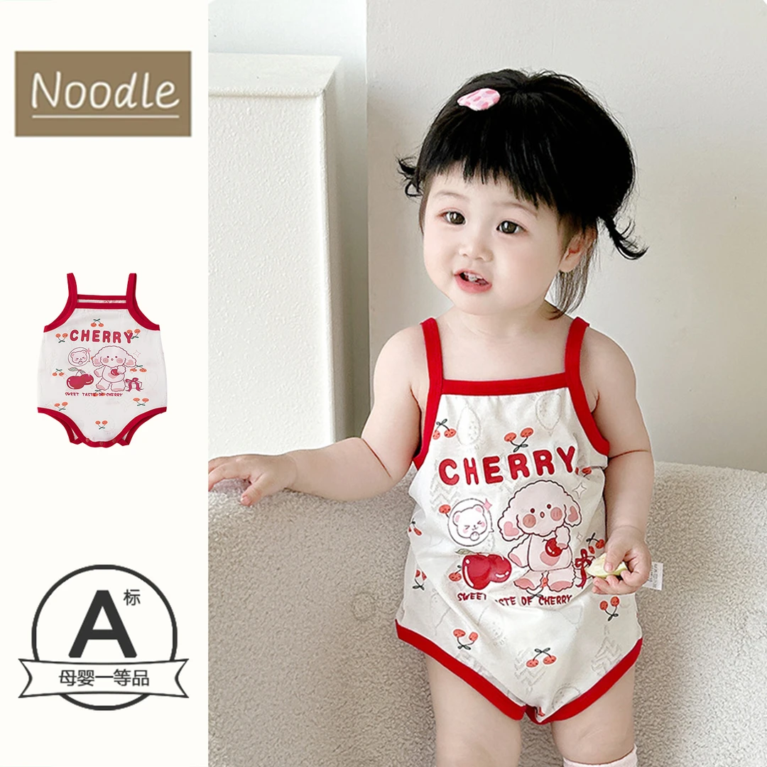 女童夏季薄款连体衣新生婴儿卡通吊带无袖哈衣小月龄宝宝夏日爬服