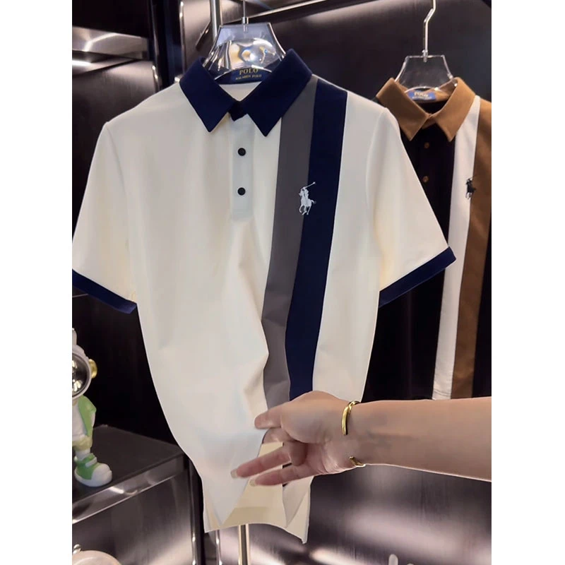 欧货轻奢高定商务休闲大牌男装Polo衫2025夏新款人马刺绣撞色T恤