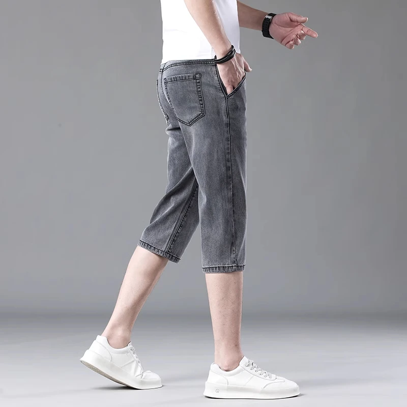 香港夏季天丝七分牛仔短裤男士2025冰丝薄款修身小直筒休闲7分裤