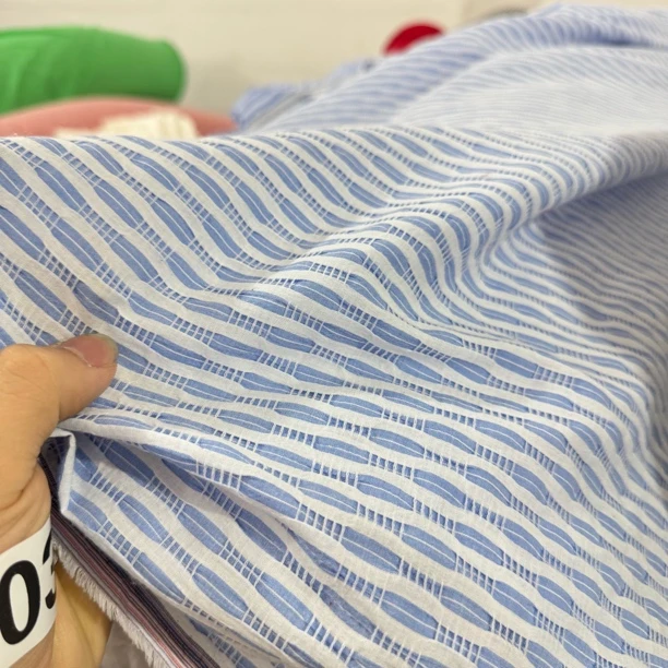 31 纯植物波浪打皱提花苎麻棉面料4米价 柔软透气亲肤