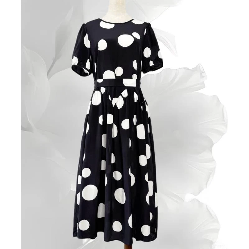 【奥兰多多&杨子家轻奢定制】不规则波点显瘦连衣裙90051