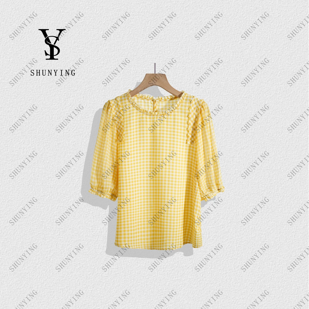 【顺瀛】简约风格~法式设计感小格子减龄衬衫SY72C28738