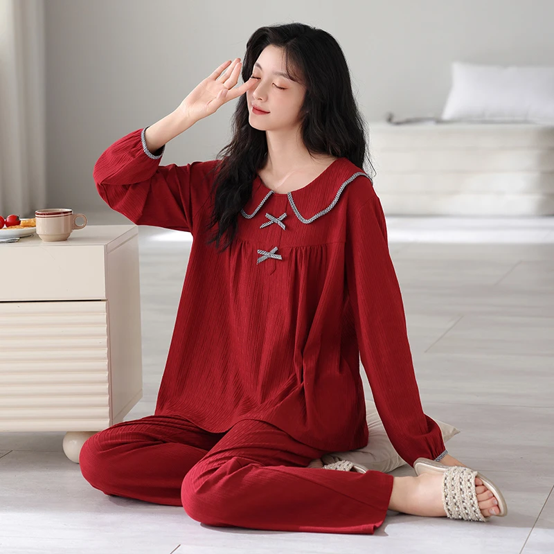 MILORD【红领公主】时尚女士长袖睡衣家居服提花大红喜庆结婚本命年