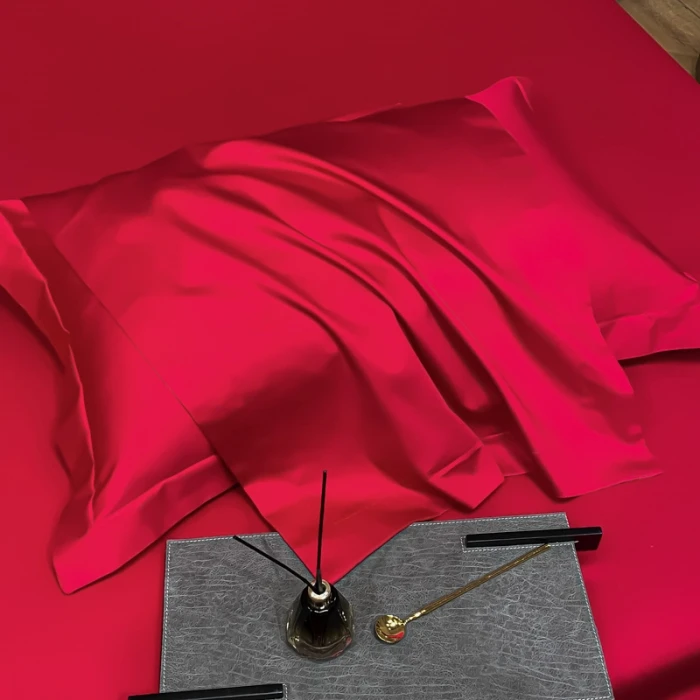 2025爆款A类刺绣纯色100支贡缎纯棉全棉大红色婚庆单枕套结婚