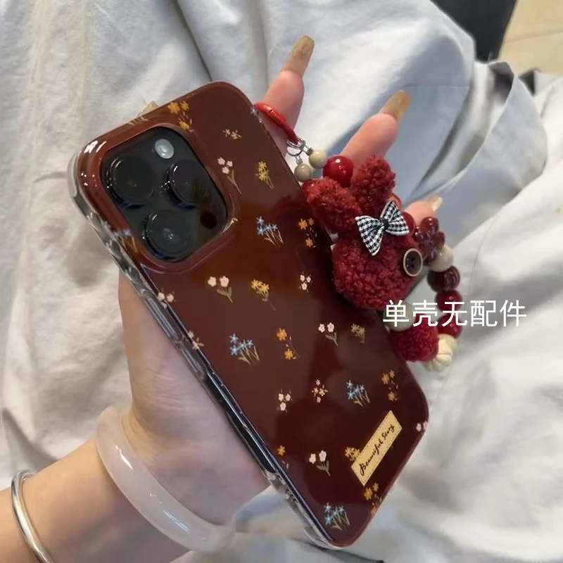 复古红小碎花兔子适用苹果16/15iphone/14promax手机壳13双层imd
