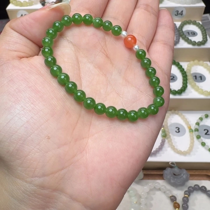 和田玉未镶嵌手串卡6碧玉设计款